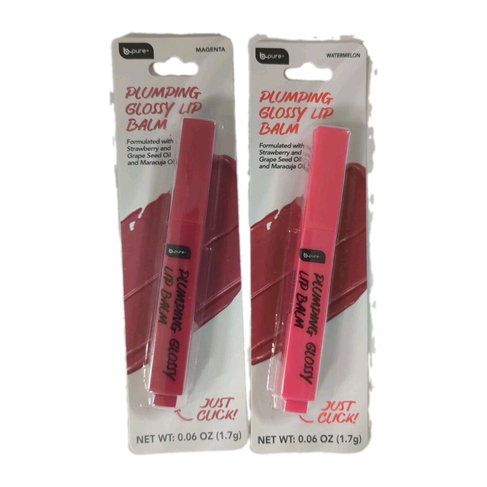 B-Pure Plumping Glossy Lip Balm Set - 2 Pack (Watermelon & Magenta) - 0.06 oz Ea